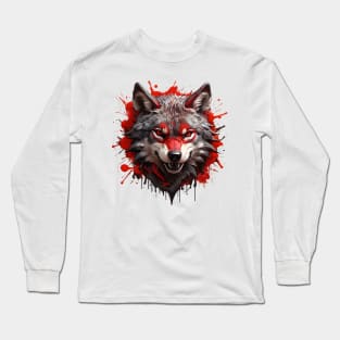 Red wolf head splash art Long Sleeve T-Shirt
